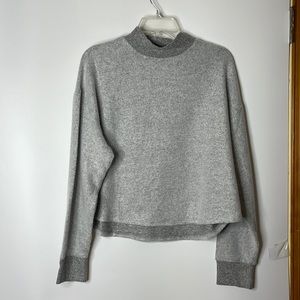 Socialite Womens Gray Knit Mock Neck Crop Hi-Lo Pullover Sweater L LARGE